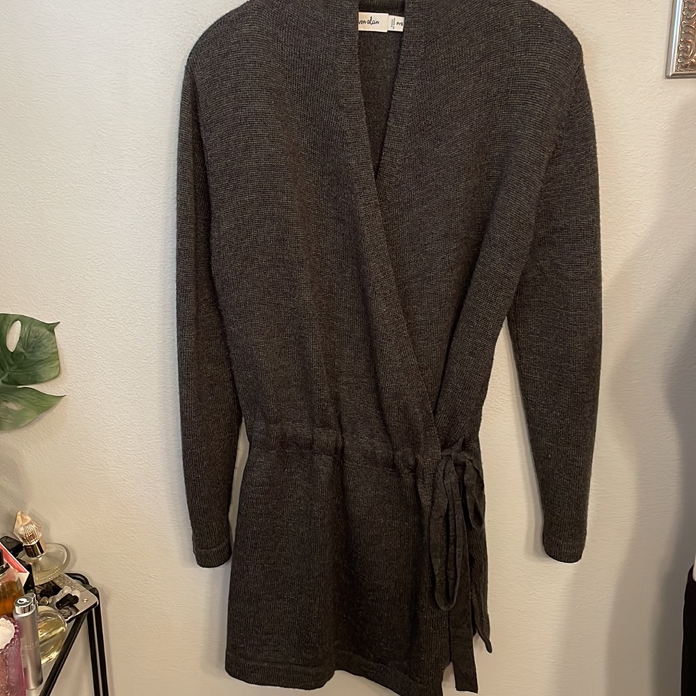 Steven Alan Charcoal Shawl Neck 100% Wool Wrap Sweater size S
